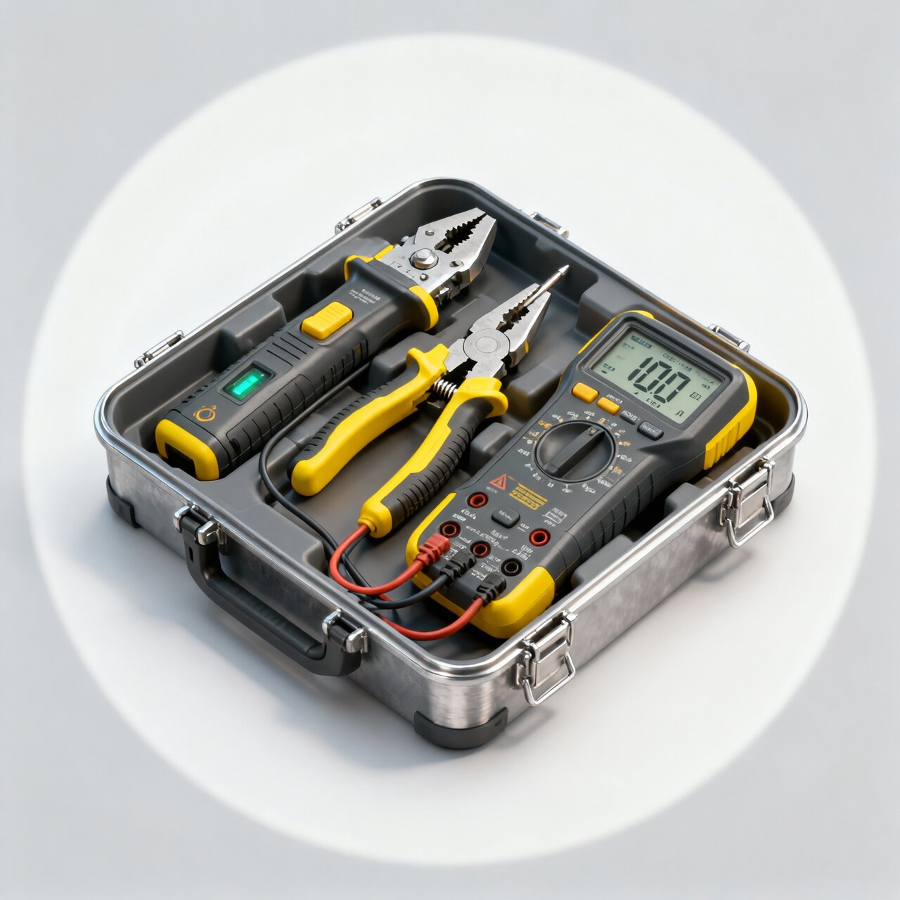 Industrial electrical contractors with professional testing equipment multimeters and voltage testers for electrical work