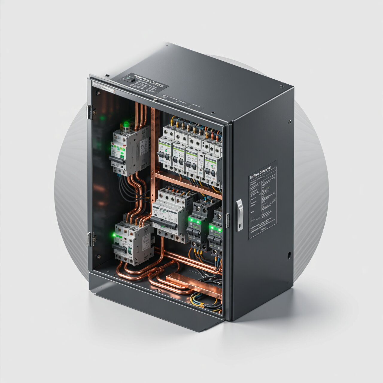 Motor control center MCC installation with organized motor starters contactors and circuit breakers for industrial use