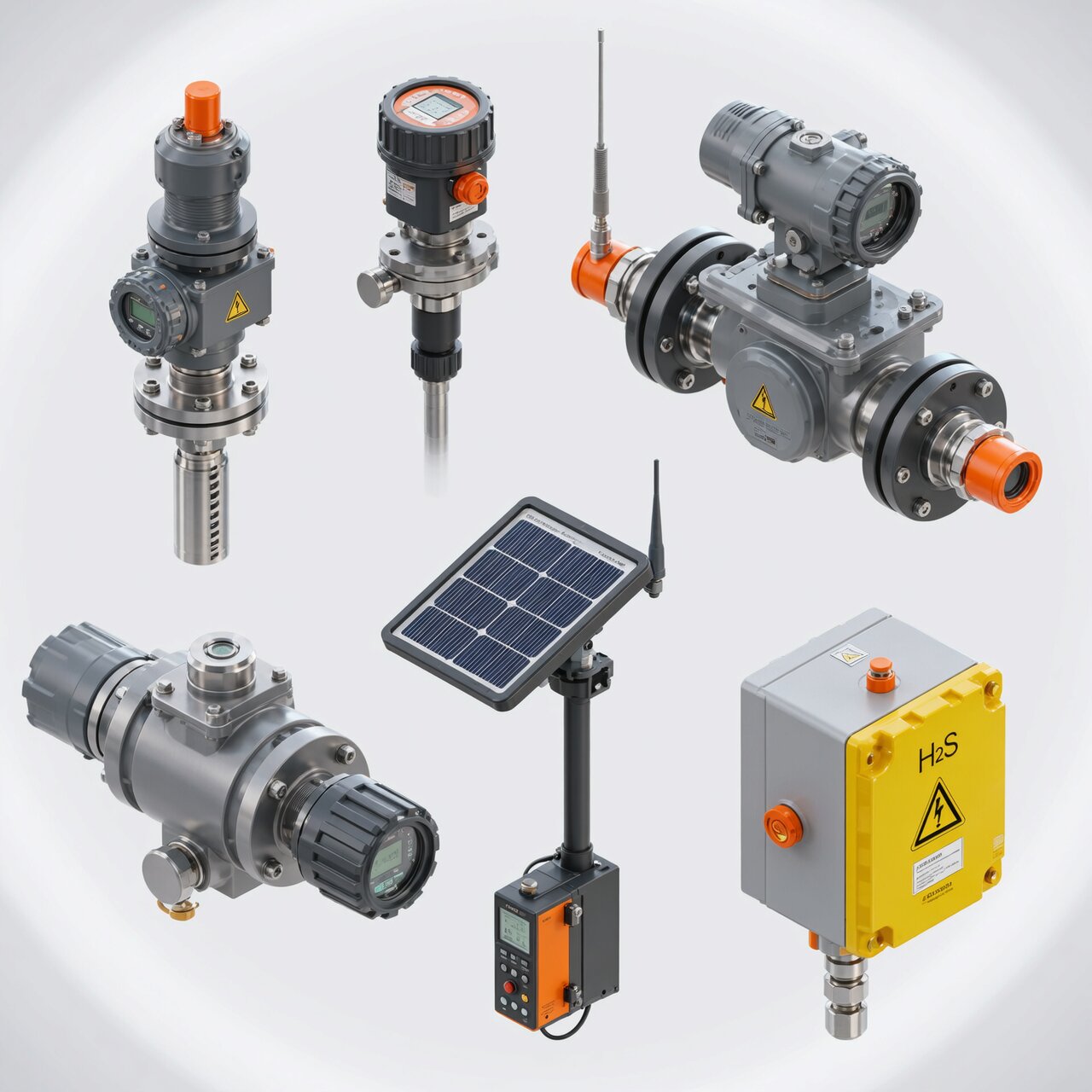 Oil and gas instrumentation with wellhead pressure custody transfer flow meter separator level and H2S gas detection for field operations