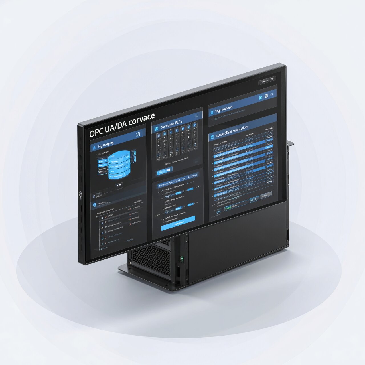 OPC server configuration with tag mapping device connections and client interfaces for industrial data connectivity