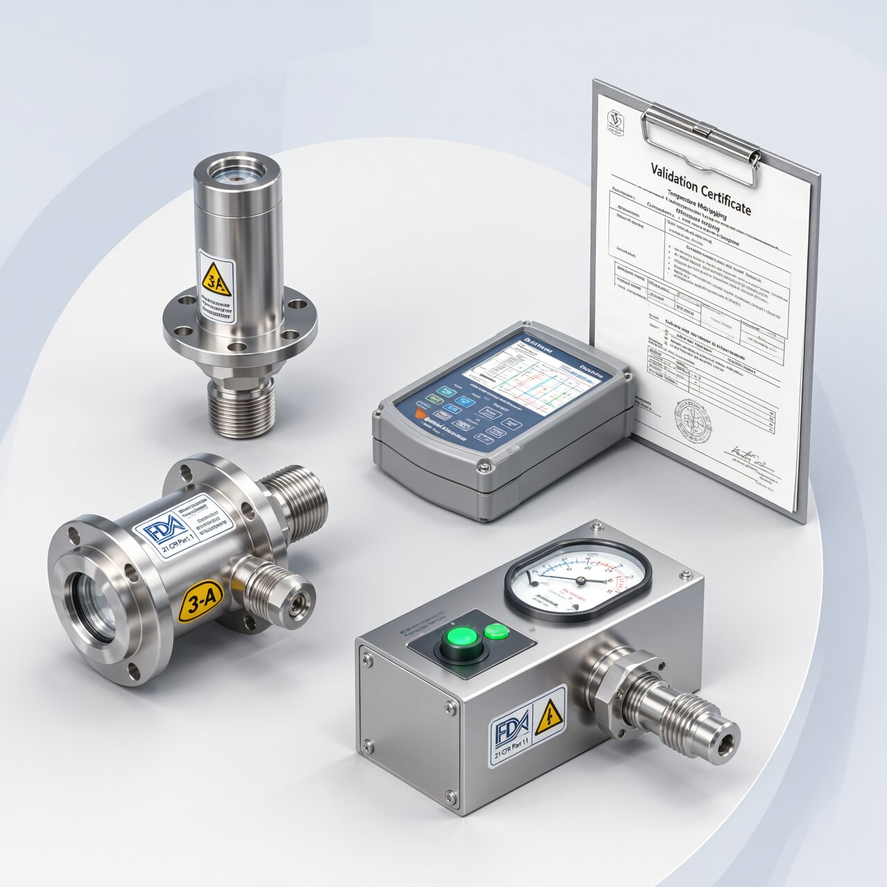 Pharmaceutical instrumentation with sanitary tri-clamp transmitters clean room pressure monitoring and 21 CFR Part 11 compliance documentation