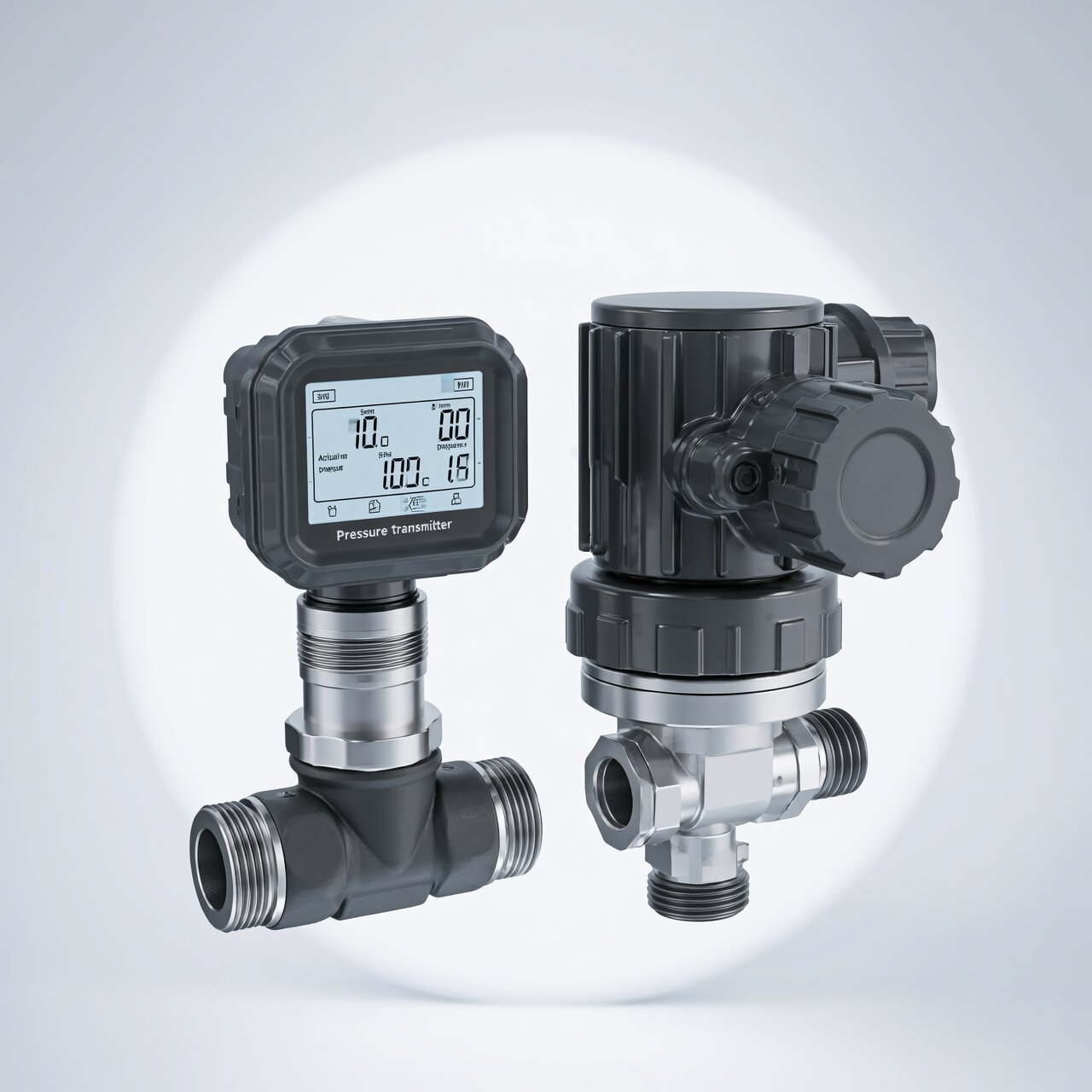 Pressure control systems with pressure transmitter regulating valve and setpoint displays for precision pressure control