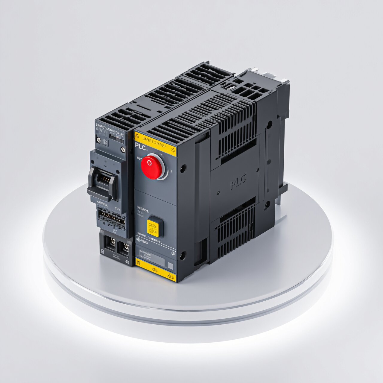 Safety control systems with emergency stop buttons safety relays and dual-channel architecture for industrial safety compliance