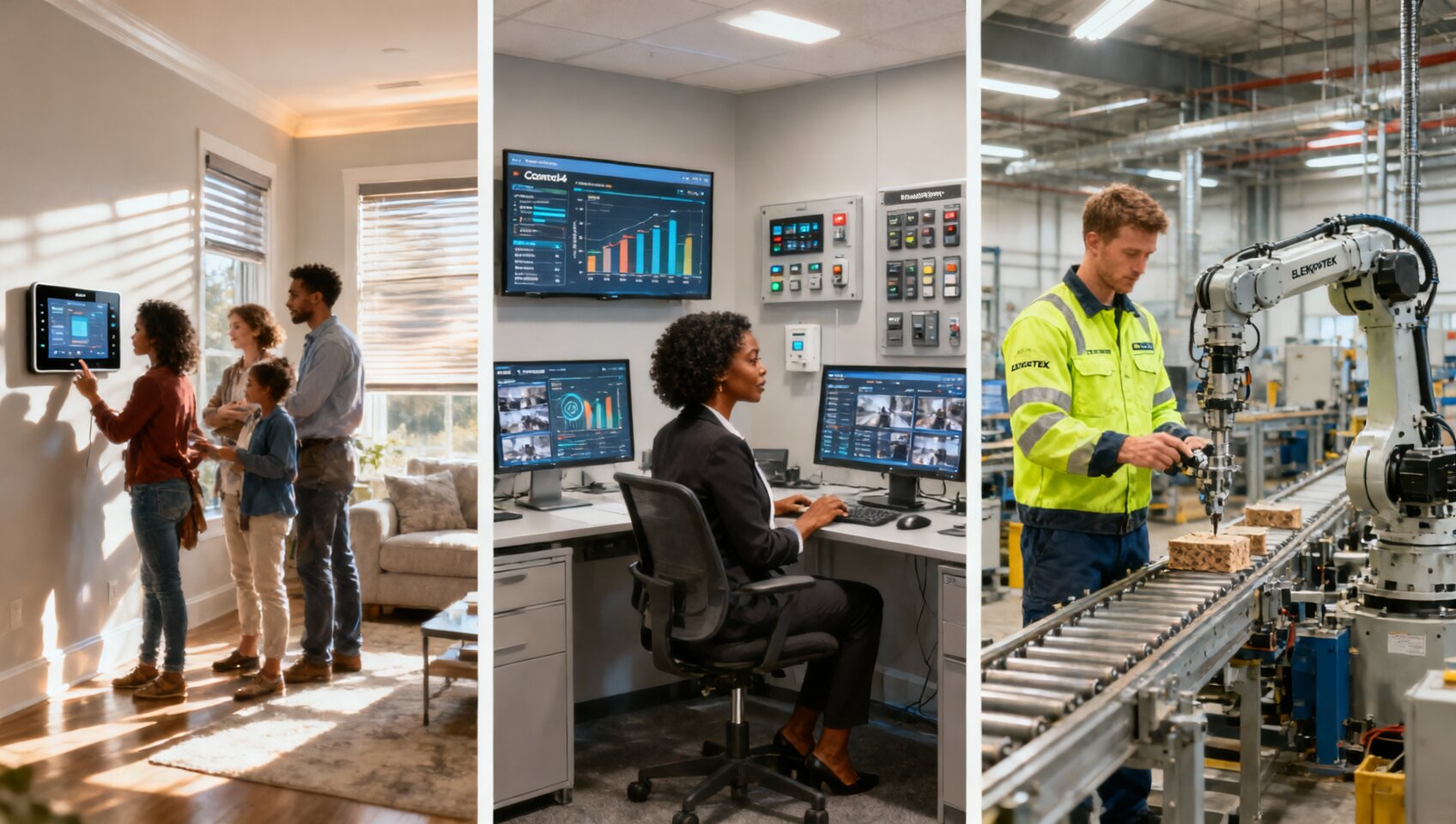 ELEKproTEK automation services showing residential smart home commercial building controls and industrial factory automation Charleston SC