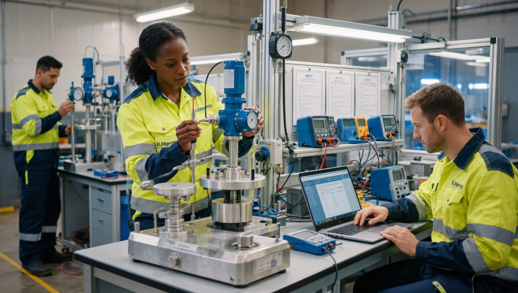 ELEKproTEK instrumentation technicians performing NIST-traceable pressure transmitter calibration at Charleston industrial facility