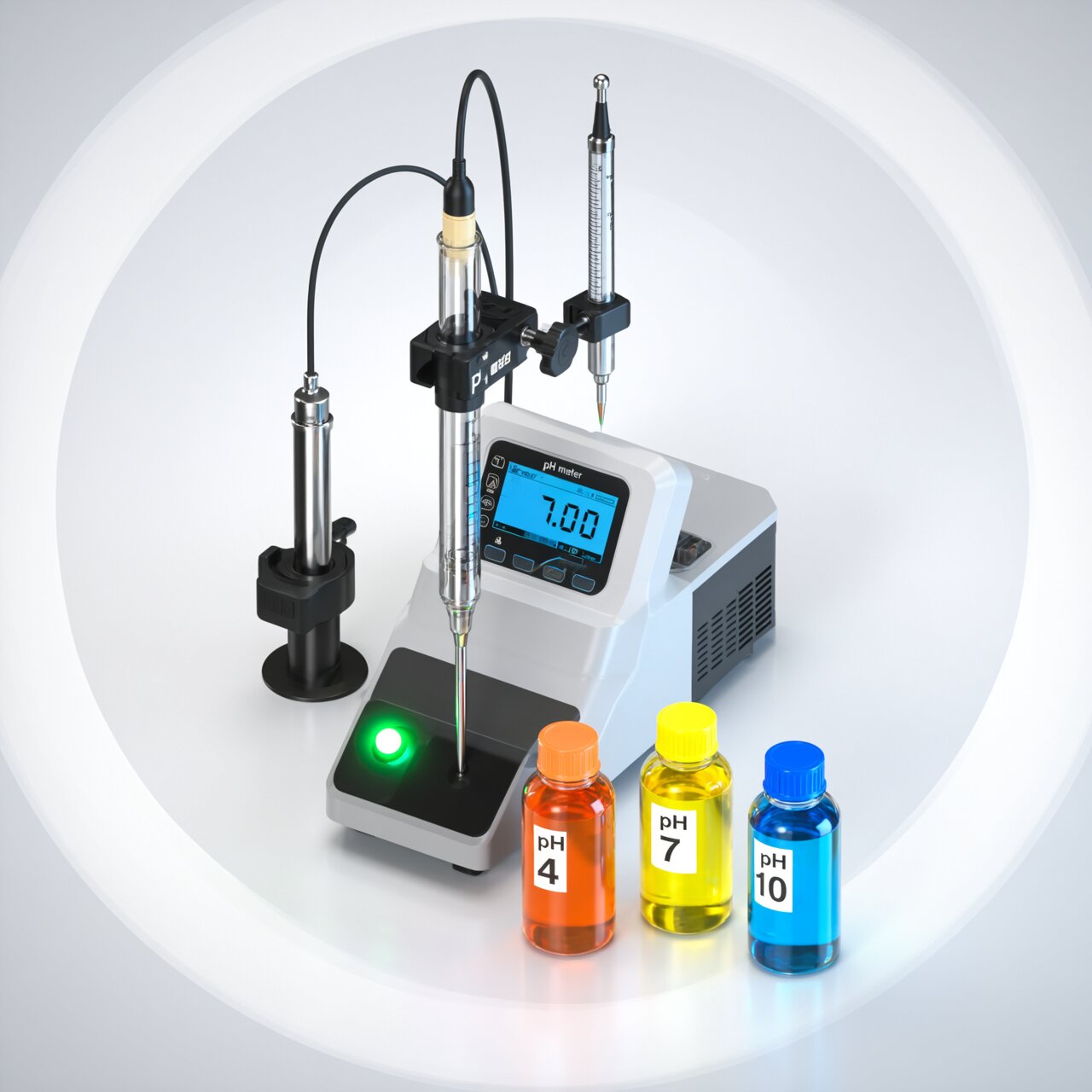 pH meter calibration with NIST-traceable buffer solutions and glass electrode for water quality and process monitoring applications