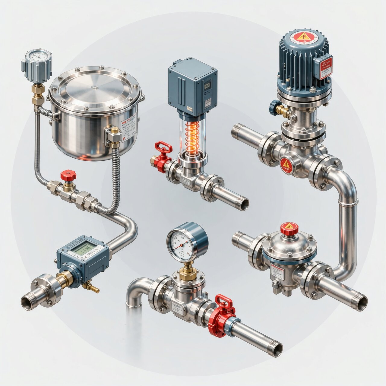 Steam system instrumentation with condensate legs pressure temperature measurement and safety relief valve for high-temperature service